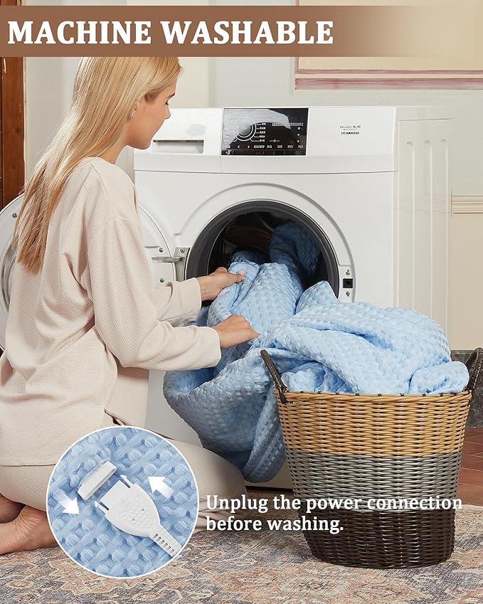 CAROMIO Heated Blanket King Size with LCD Dual Controller, Waffle Weave Fast Heating Electric Blankets, 10 Heat Levels & 1-12H Time Settings, ETL Certified, Machine Washable, Light Blue, 100" x 90"
