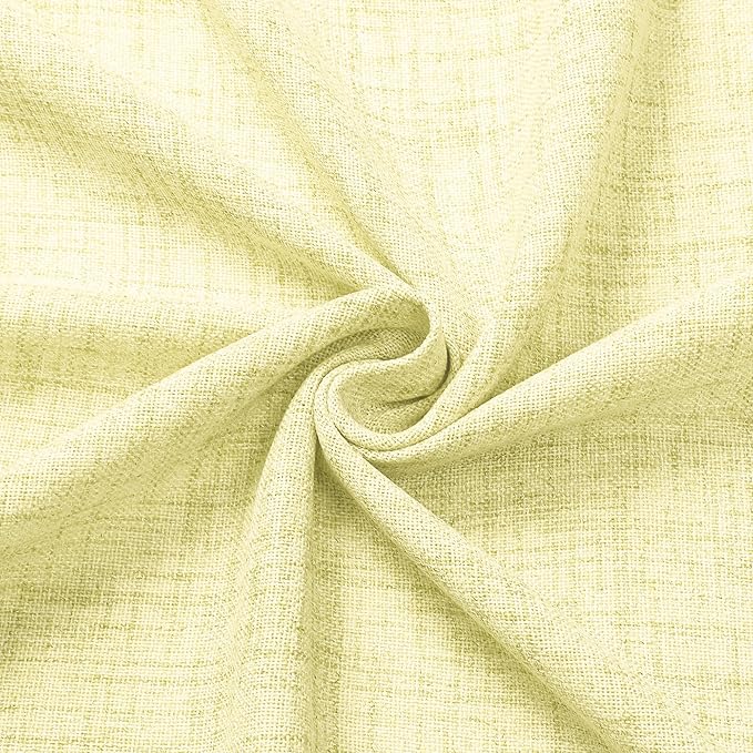 Tollpiz Short Linen Curtain Bedroom Rod Pocket Semi Sheer Curtains Burlap Light Filtering Thick Linen Drape for Living Room, 38 x 54 inches Long, Cream Yellow, Set of 2 Panels
