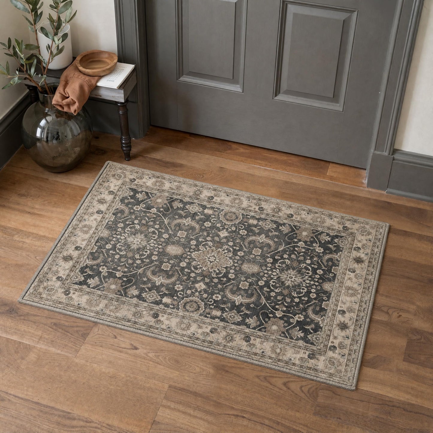 Bavni Area Rugs for Living Room, 5x7 Area Rugs Non-Slip Washable,Ultra-Thin Oriental Floral Rug for Bedroom Dinning Room Office, Dusty Taupe