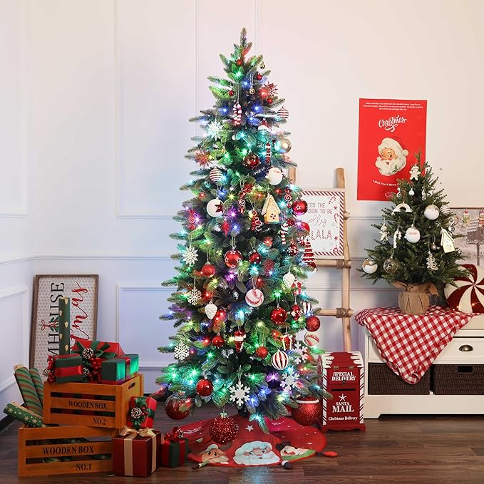 Alupssuc 65pcs Christmas Balls Ornaments Set, Shatterproof Plastic Baubles Gingerbread House, and Tree Topper for Xmas Tree Holiday Wedding Party Decorations with Hanging Strings, Gold & White