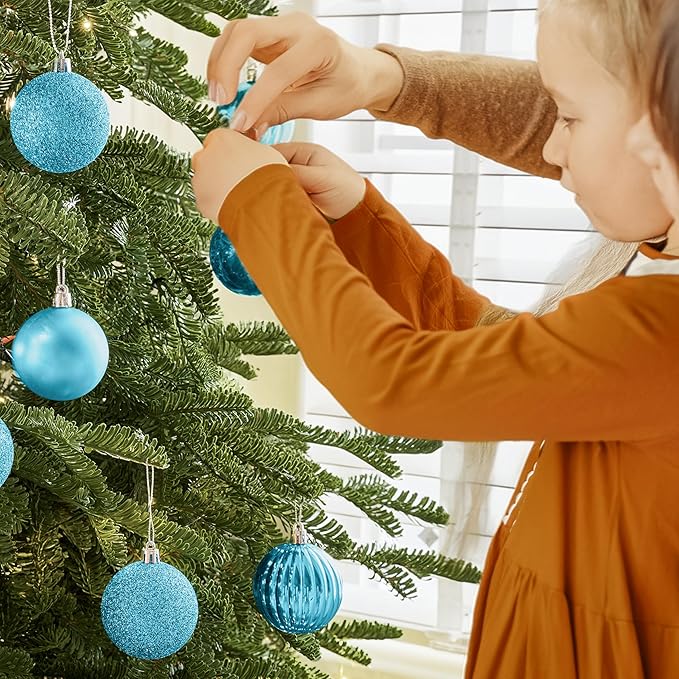 JOIEDOMI 24 Pcs Baby Blue Christmas Tree Ornaments Set, 2.36" Shatterproof Christmas Balls, Xmas Hanging Ornaments Decorations for Tree Wreath Garland Holiday Wedding Indoor Party Decor