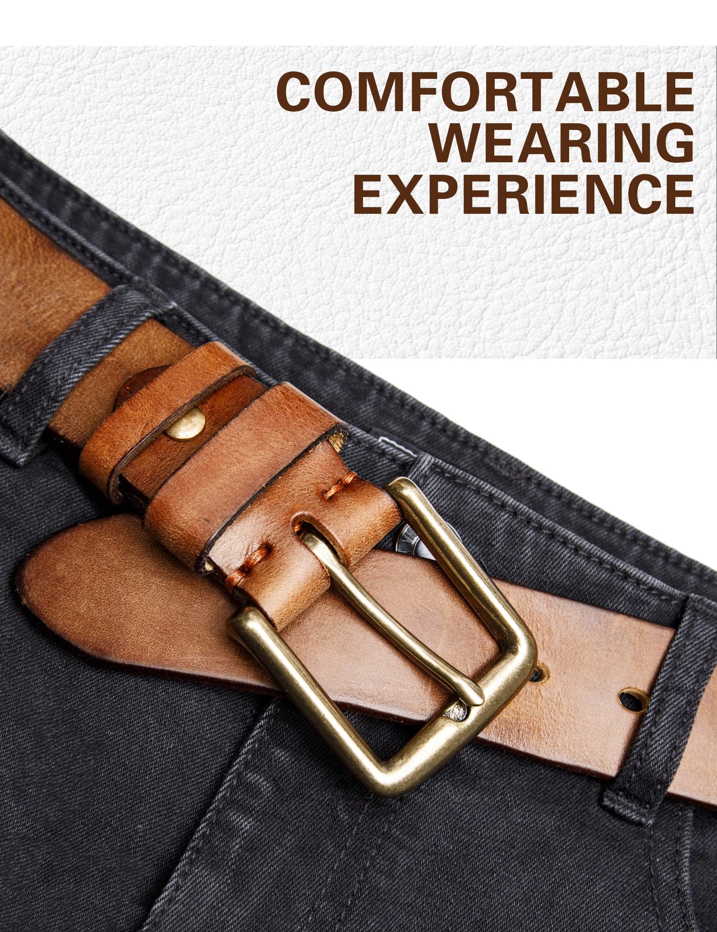 wolksprong Thicken Full Grain Leather Mens Belt Heavy Duty Work Belt High Hardness Buckle Packed In Gift Box (Brown, 36(Fit Pants Size 34))