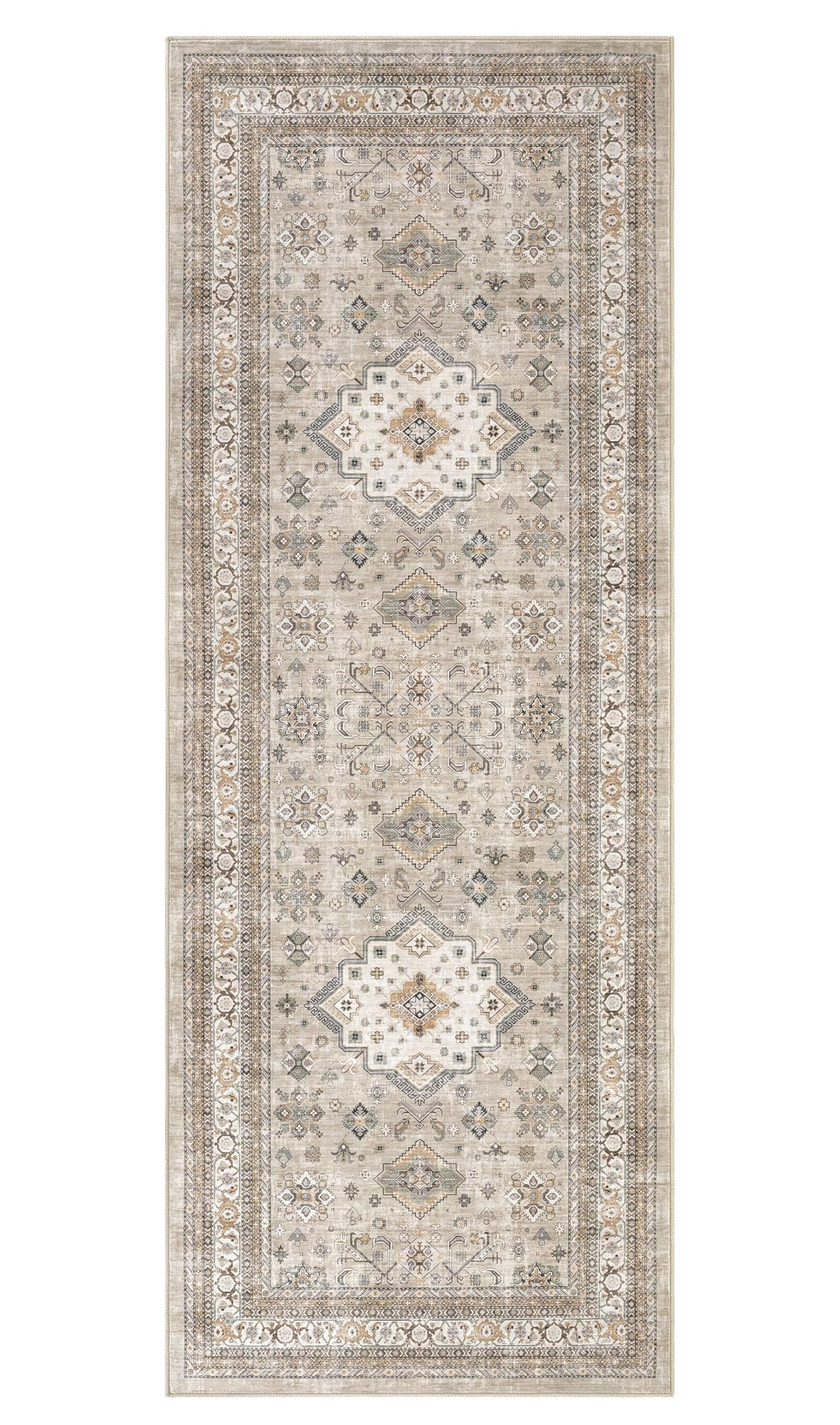 Vintage Hallway Runner Rug 3x8: Large Soft Washable Entryway for Kitchen Laundry Room Non-Slip Backing Runner for Entrance Living Room Bedroom Bathroom - Beige