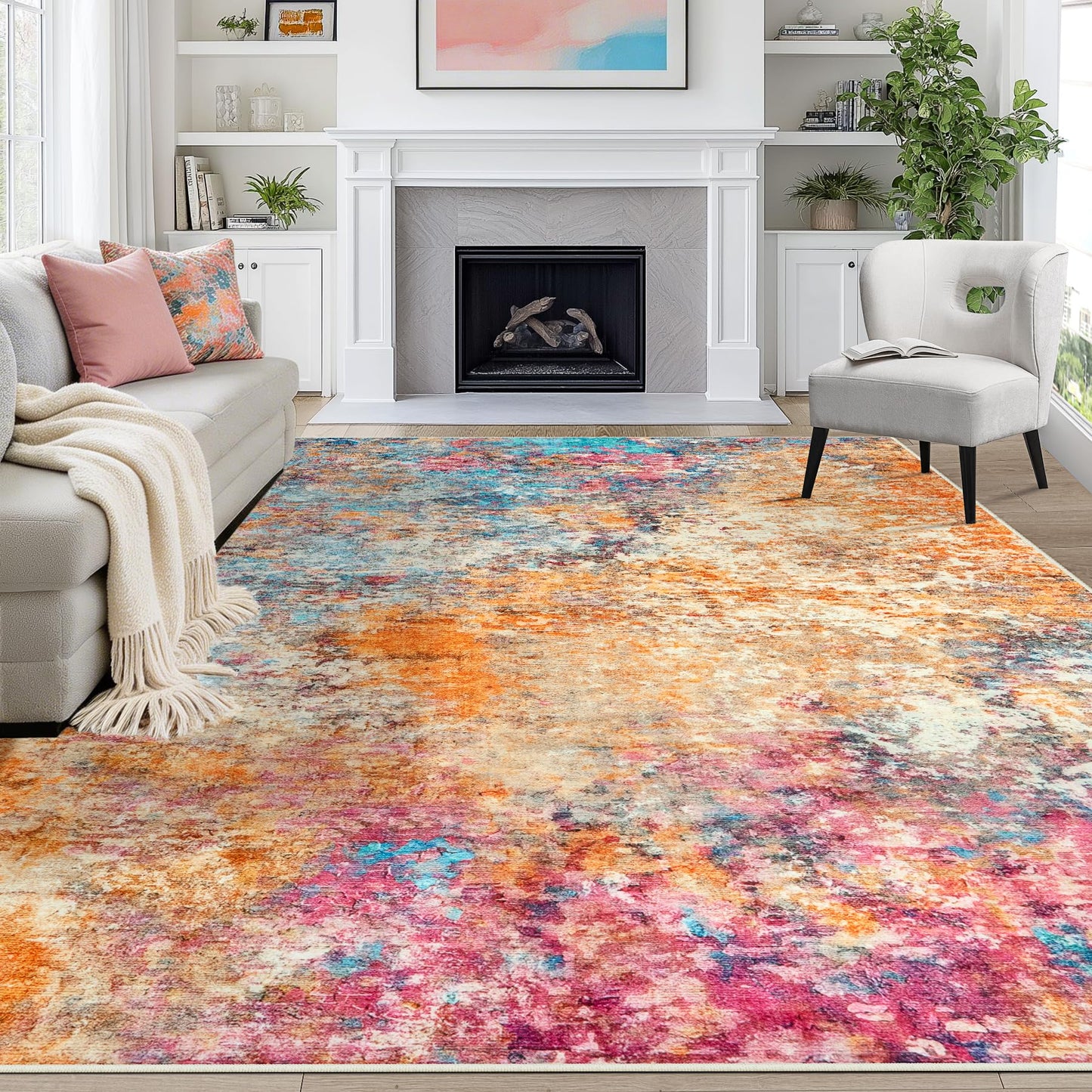 8x10 Area Rugs for Living Room Rug Washable: Abstract Large Rug for Dining Room Bedroom Carpet Non Slip 8 by 10 Indoor Modern Nursery Home Office Colorful