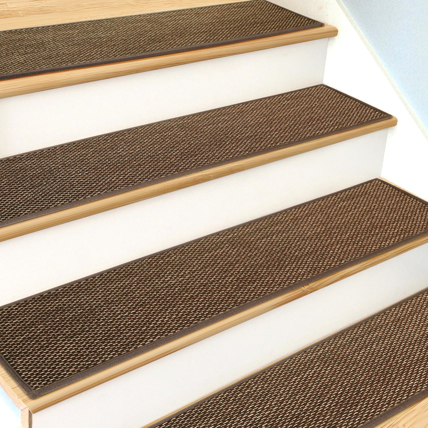 SMILOOL Stair Treads Non Slip for Wooden Steps Indoor 9" x 30" 4 Pack Extra Wide Stair Tread Carpet Stairs Runner, Step Pads with Reusable Adhesive for Dogs Kids Elders, Machine Washable, Brown