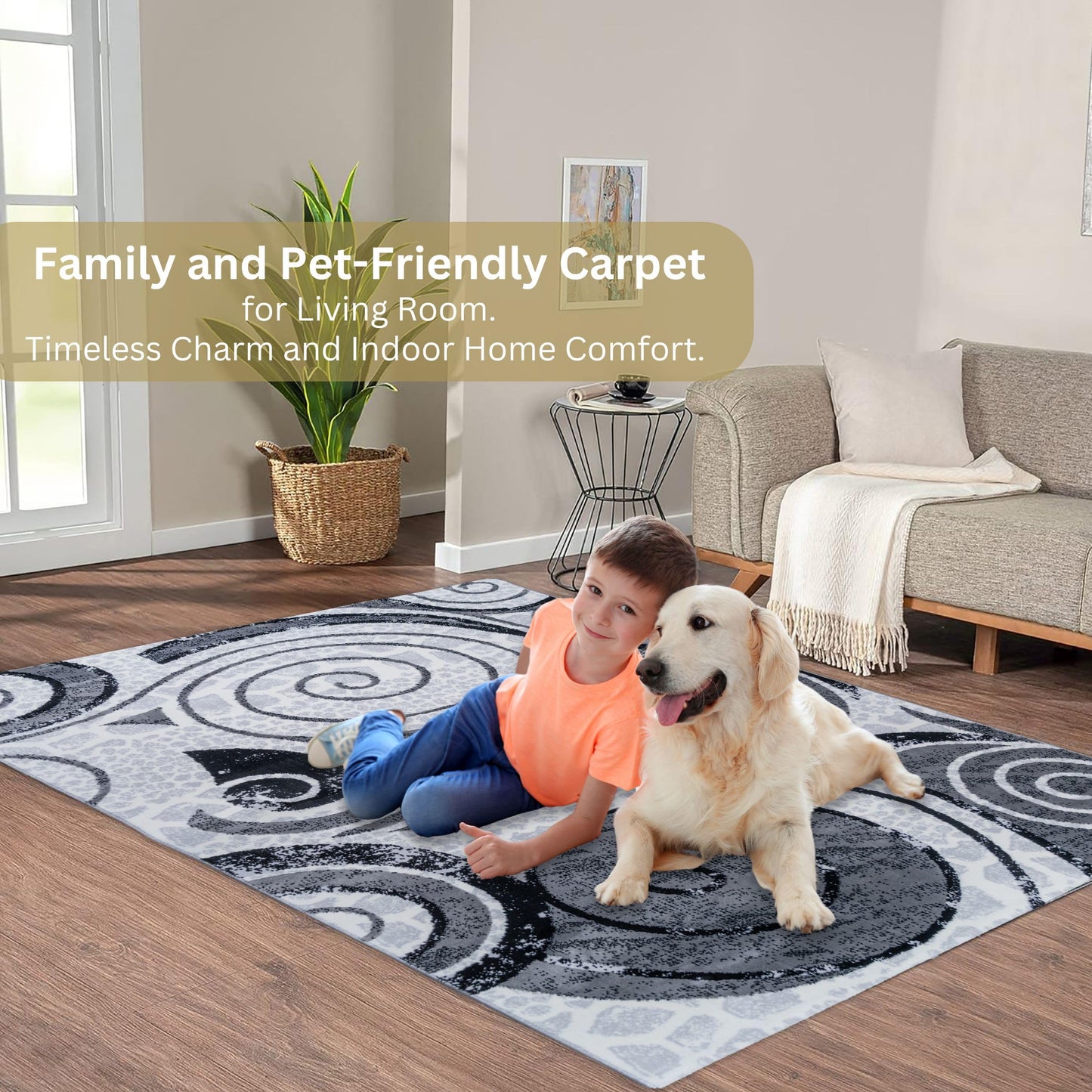 CoziRita 5x7 Modern Abstract Area Rug for Living Room, Soft Medium Pile Carpet, Non-Shedding Easy Care, High Traffic Floor Rug, Family Friendly, Pet Friendly, Designed for Real Homes - Gray Swirl