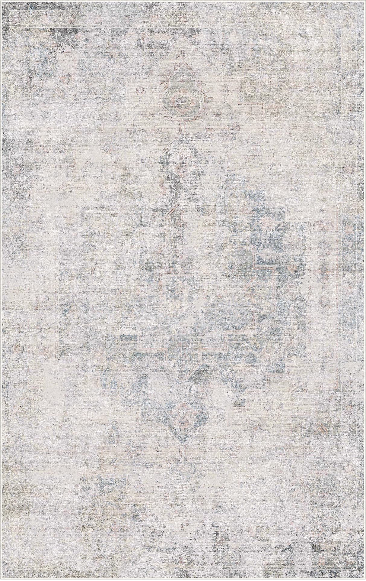 Hazo Haus Blue Abstract Rug for Dining Room - 5x8 Modern Area Rug for Home Office, Foyer, Bedroom, Low Pile & Lightweight