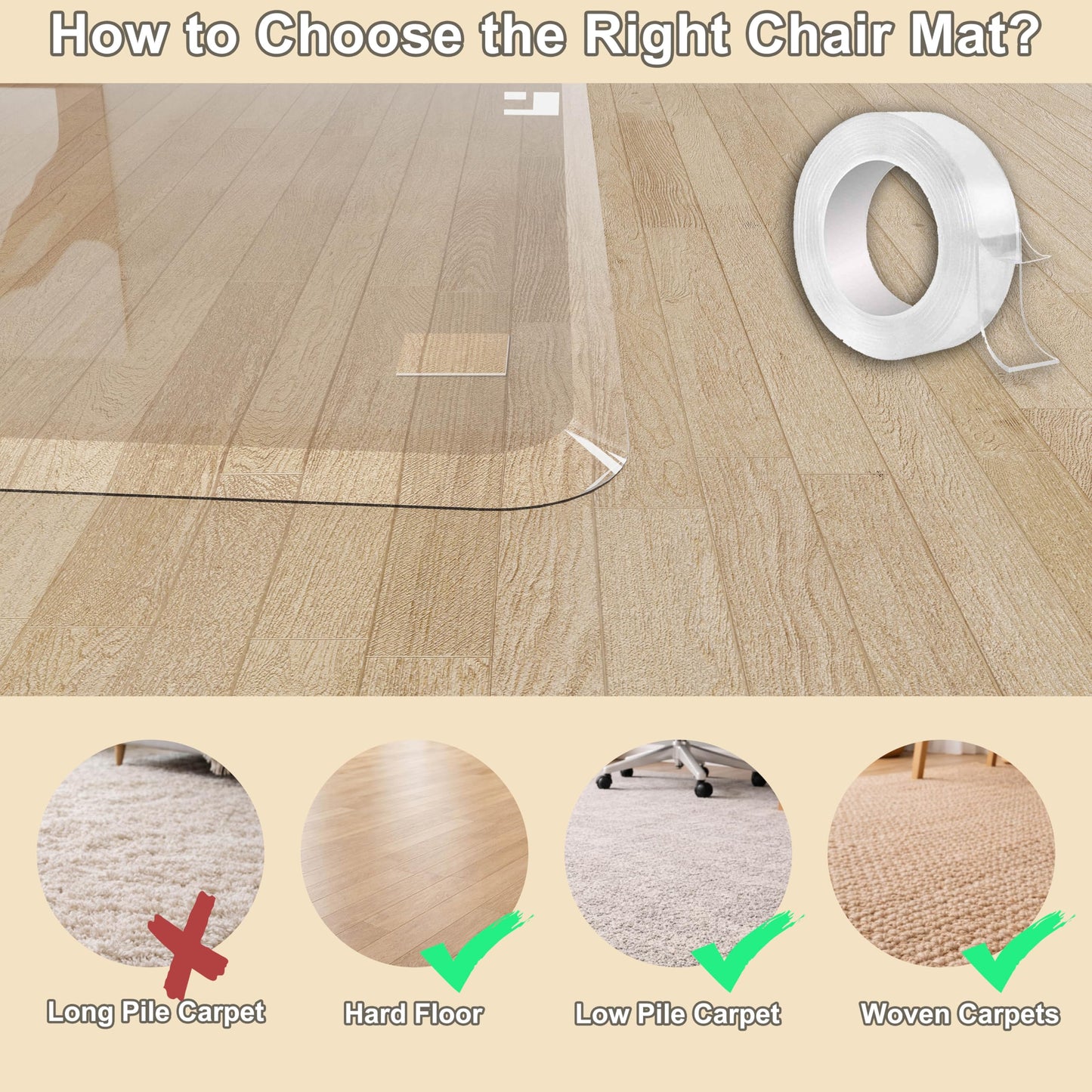 MESAILUP Beveled Edge Office Chair Mat for Carpet or Hardwood Floor 36" x 48" Clear Chair Mats for a Smooth Glide and Easy Roll On/Off, Heavy Duty and Non-Slip Pad Floor Ultimate Desk Chair Mat