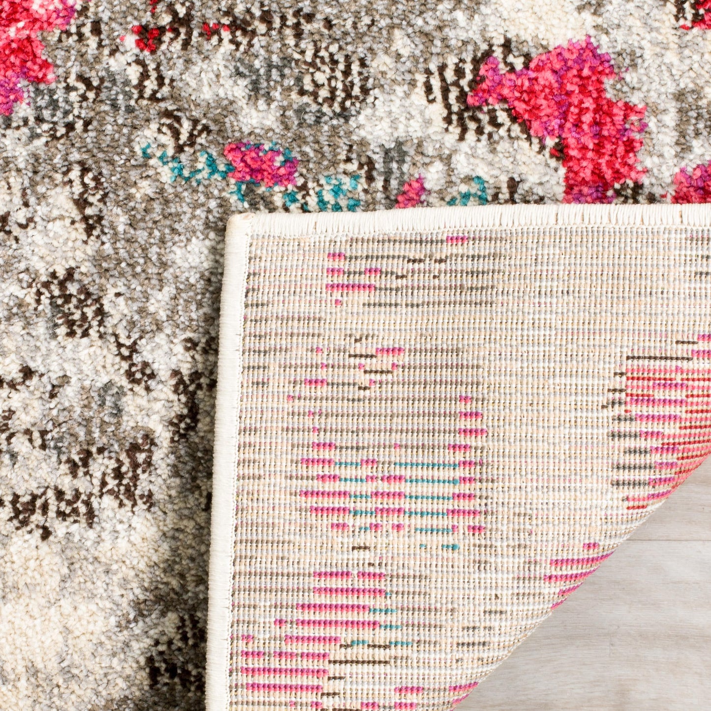 SAFAVIEH Monaco Collection Area Rug - 6'7" x 9'2", Grey & Fuchsia, Boho Chic Abstract Watercolor Design, Non-Shedding & Easy Care, Ideal for High Traffic Areas in Living Room, Bedroom (MNC225R)