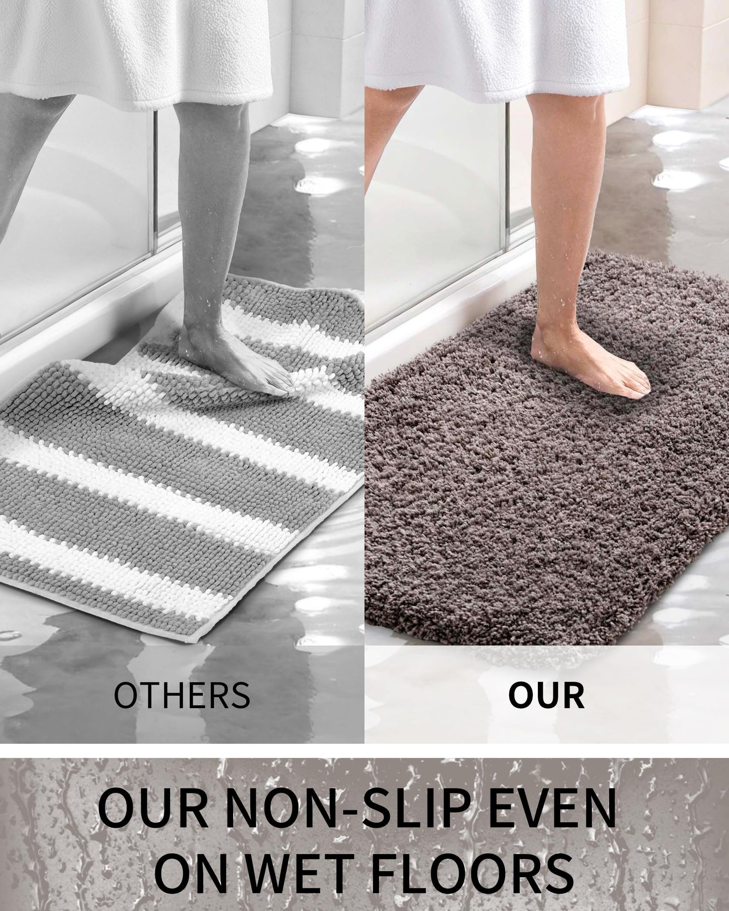Ruggnovea Toilet Rugs U-Shaped Mat 24x22, Contour Bathroom Mat - Ultra Soft & Absorbent Microfiber, Quick-Dry, Machine Washable with High Density Foam Latex Non Slip Backing, Dark Grey