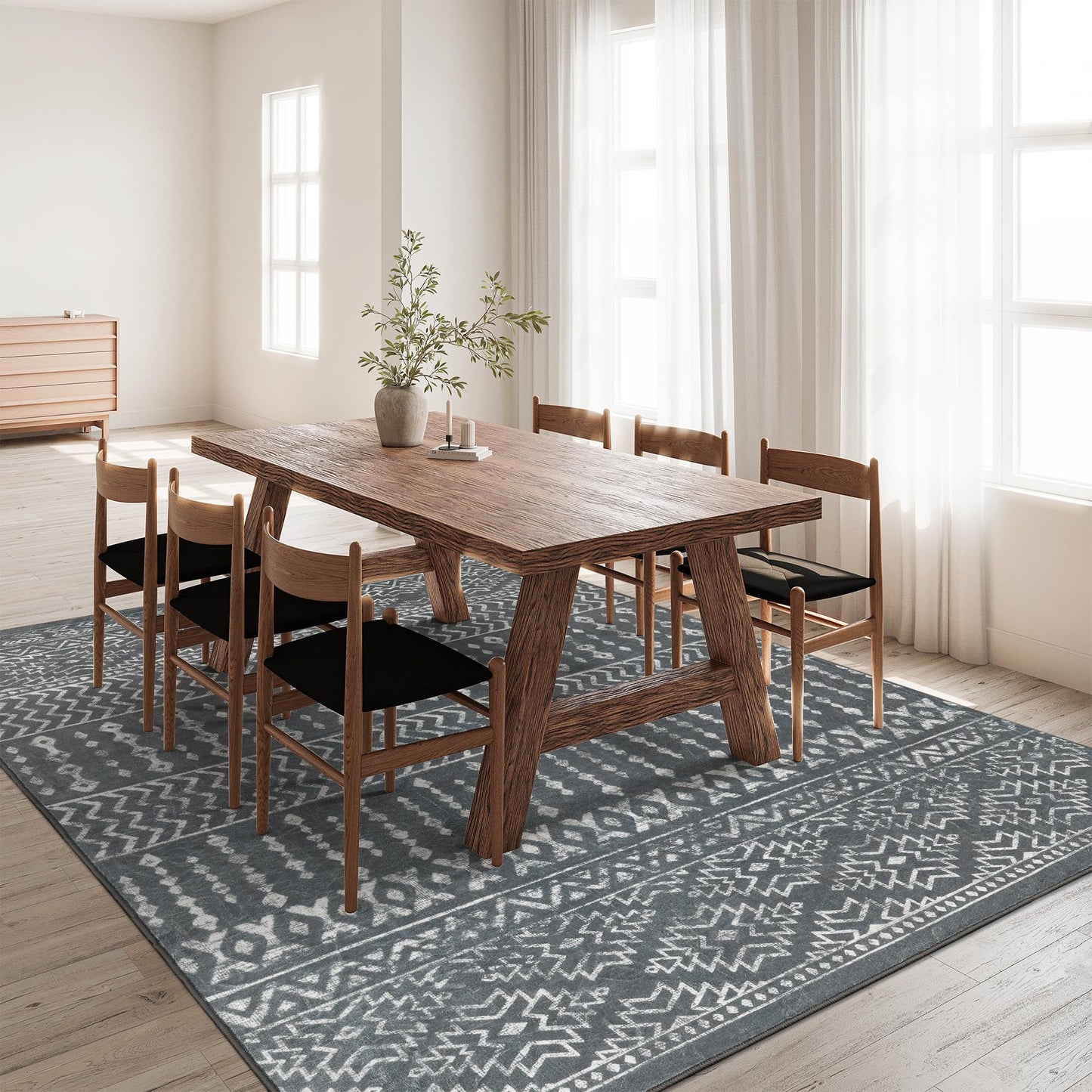 Art&Tuft 3x5 Rug, Super Soft Ultra-Thin Moroccan Washable Rug, Anti-Slip Backing Rugs for Living Room, Foldable Geometric Machine Washable Area Rug(3'x5', Grey)