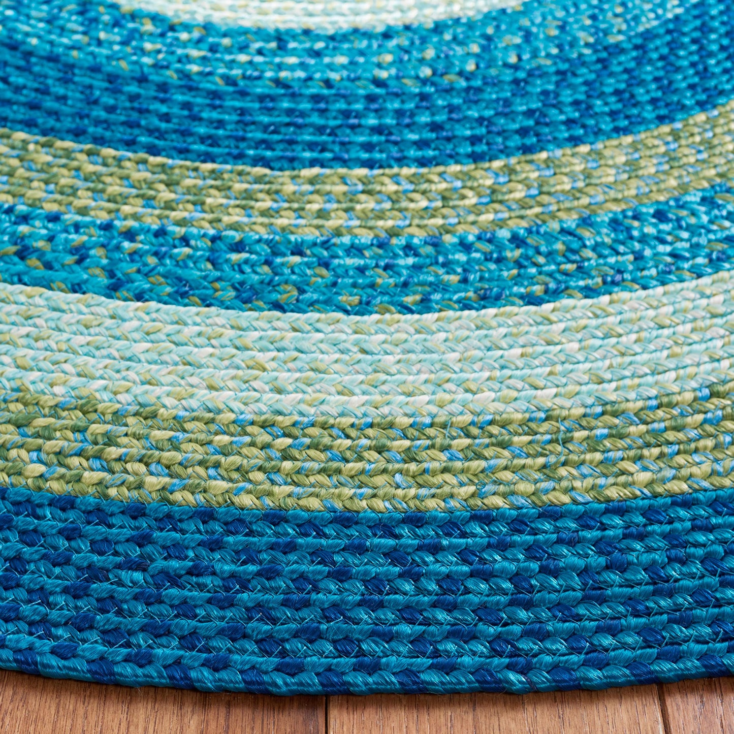 SAFAVIEH Washable Rug Outdoor Braided Collection - 4' x 6' Oval, Aqua & Green, Handmade & Reversible, Non-Shedding & Easy to Clean, Ideal for Patio, Backyard, Mudroom (BRA230J)