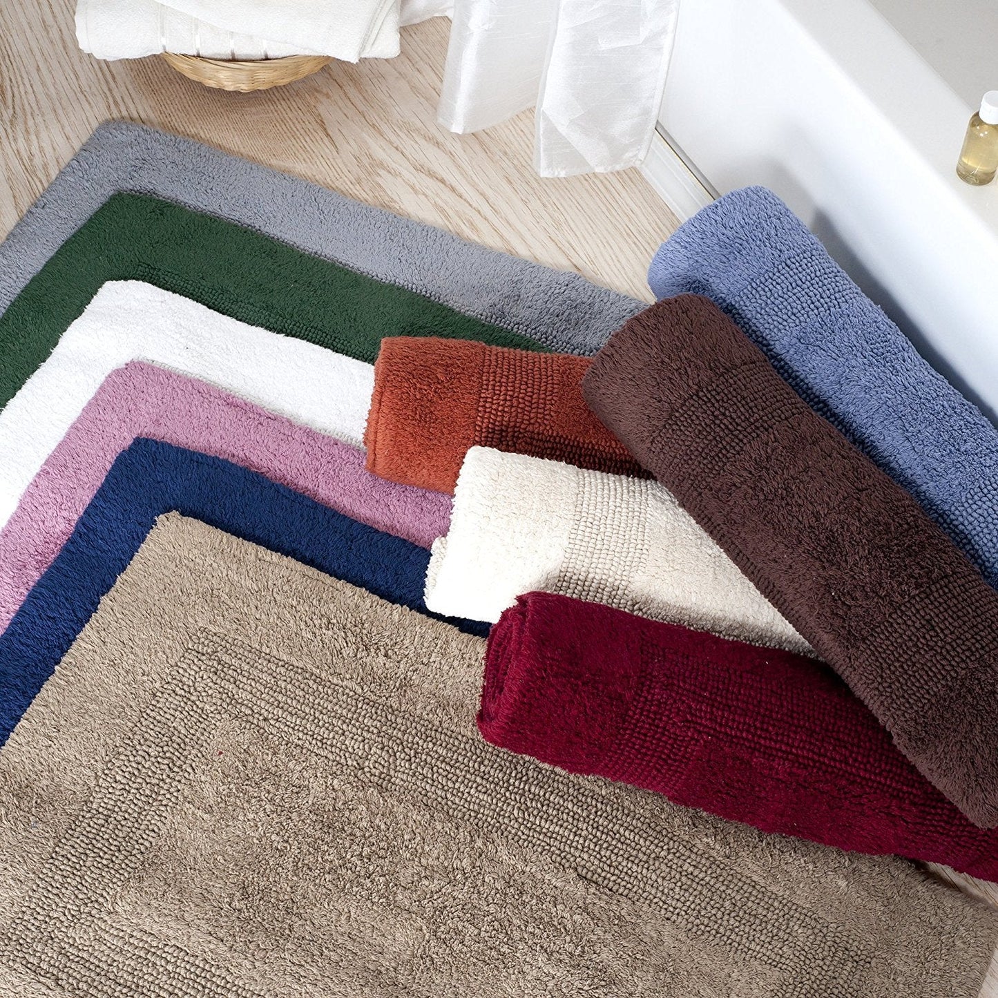 Lavish Home Reversible Long Bath Mat - 60x24-Inch Plush Cotton Bathroom Runner - Machine Washable Bath Mats for Bathroom, Kitchen, or Laundry Room (Chocolate)