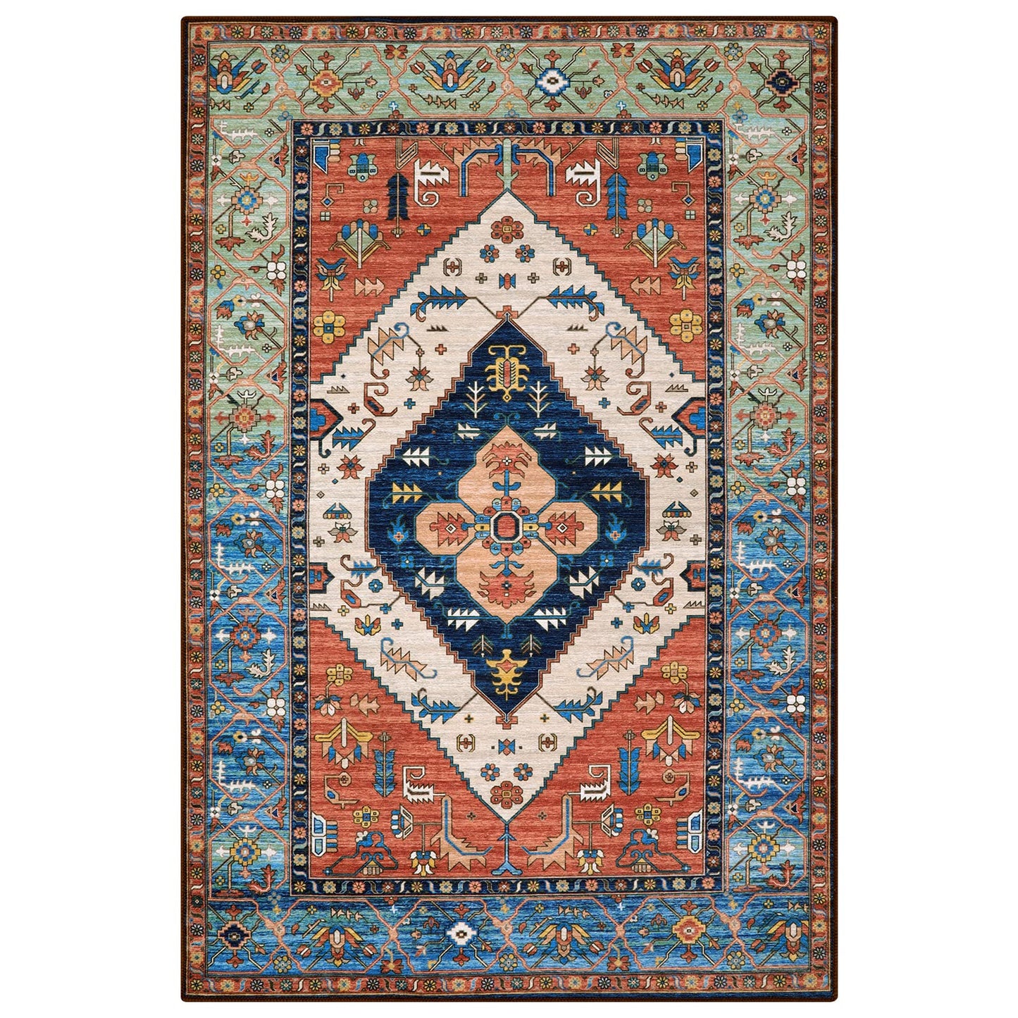Lahome Boho Rugs for Living Room 4x6 Area Rug Machine Washable Bedroom Rugs Non-Slip Low-Pile Entryway Carpet Throw Oriental Distressed Kitchen Indoor Floor Carpet for Dining Room Bathroom Adelyn