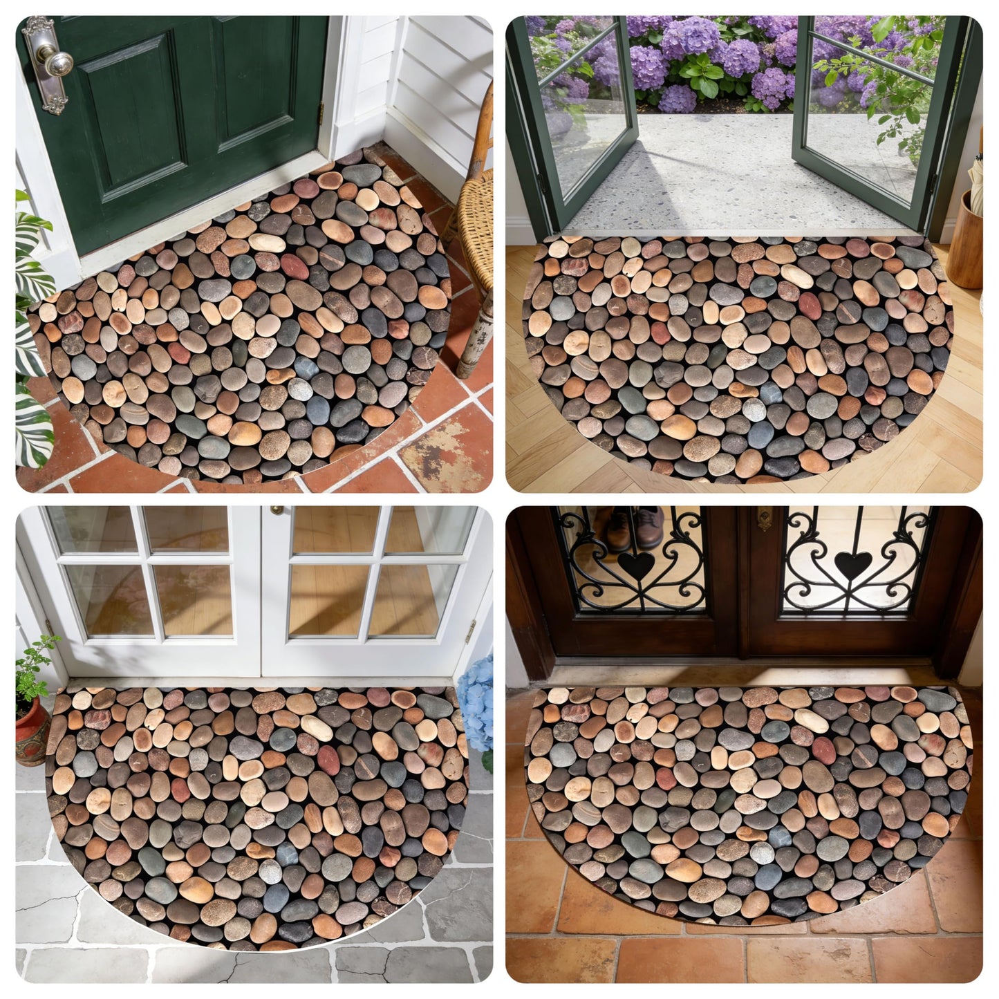 WOYUO Half Circle Door Mat 20"x31.5" Non-Slip Washable Welcome Mat, Low Profile Front Door Mat Semicircular Entrance Doormat, Dirt Trapper Floor Mat (Smooth Pebble Pattern, 24"x 36" Large Half Round)