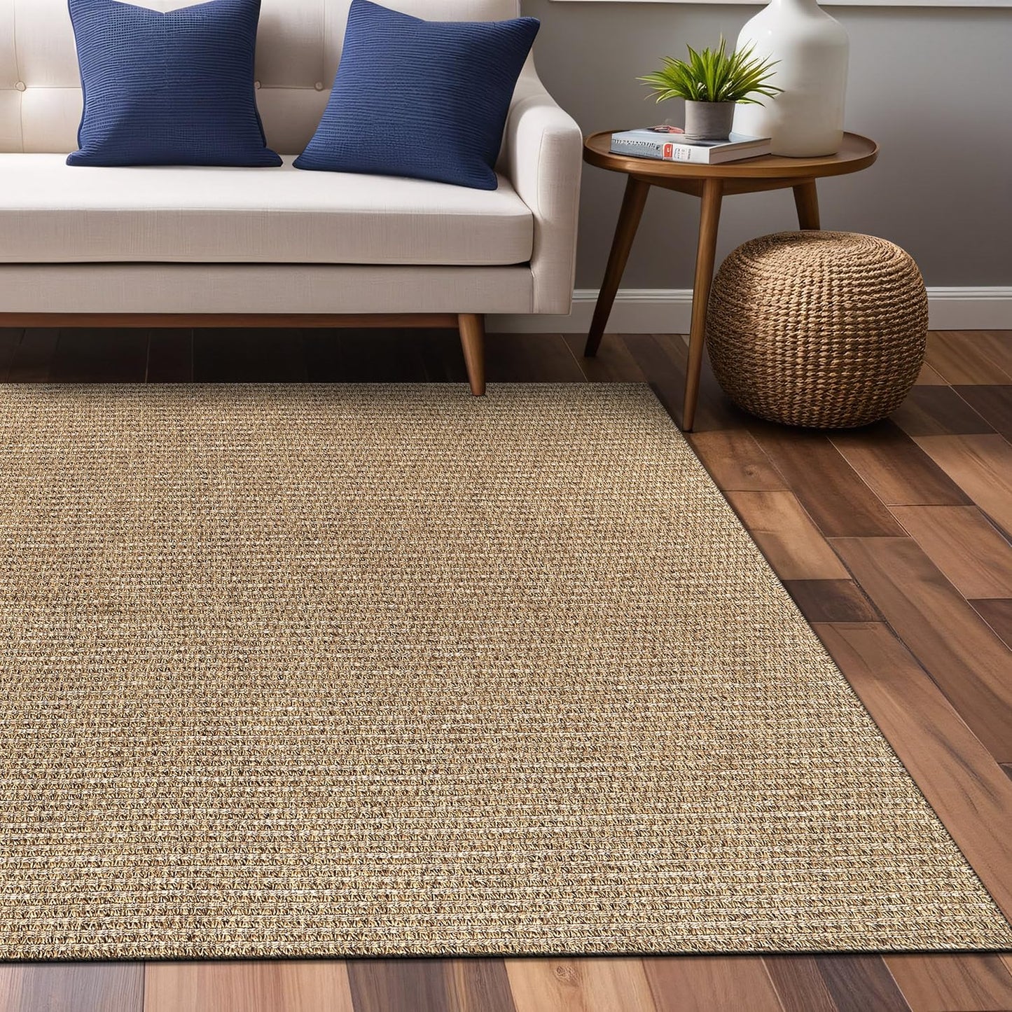 Luul Home Easy Jute Rugs 9x12 Natural Color Living Room Indoor Outdoor Area Rug for Patio Farmhouse and Kitchen Rug High Traffic Easy to Clean Washable Solid Boho Woven Design Outside Carpet (9 x 12)