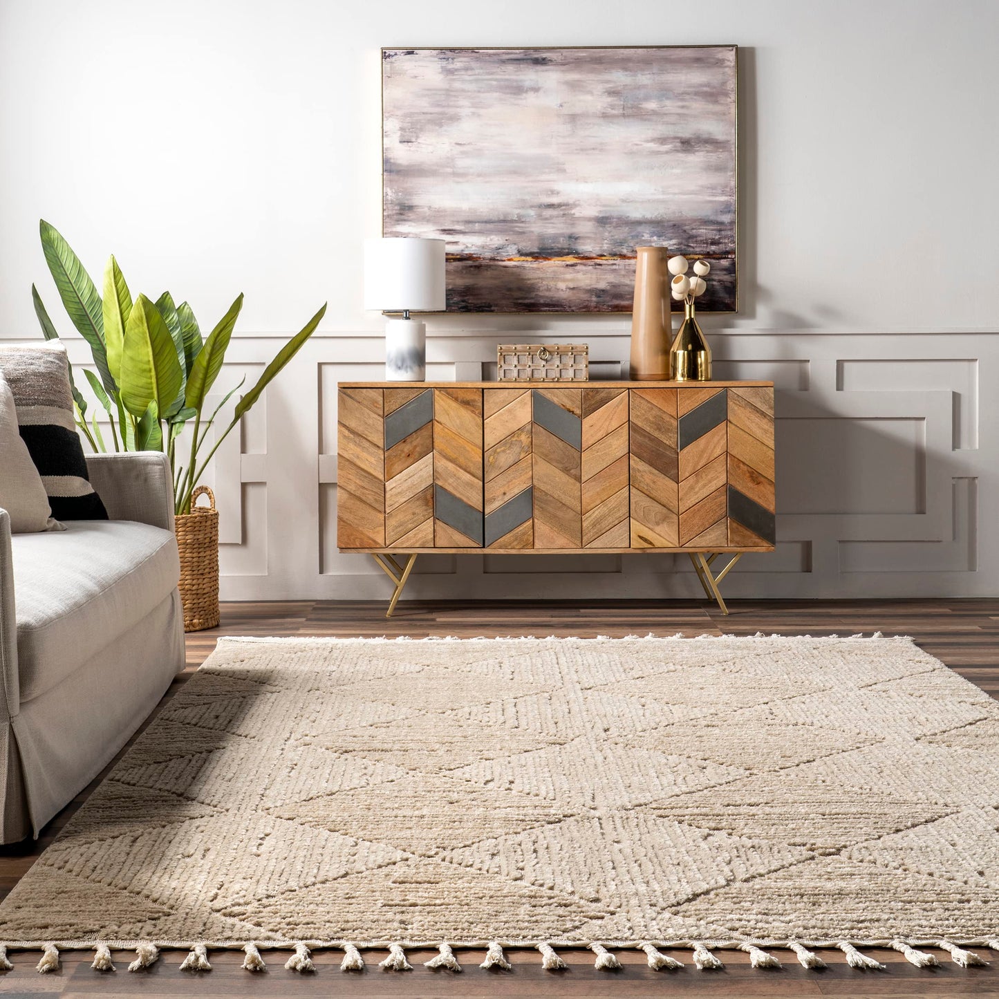 Nuloom Kerry Beige, 6'7" x 9', Geometric, Soft and Cozy, High Traffic, Stain Resistant, Easy Clean, Durable Area Rug for Bedroom, Living Room, Dining Space, Den, Foyer, Entryway