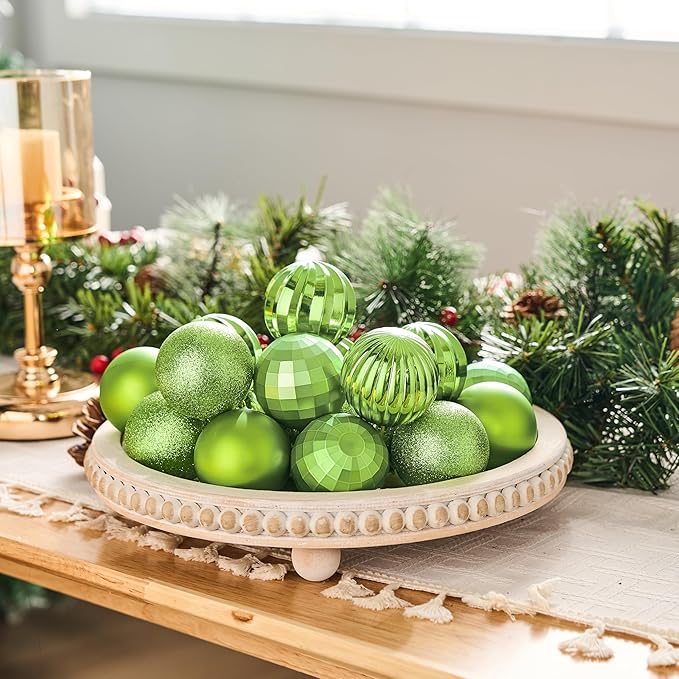 JOIEDOMI 24 Pcs Lime Green Christmas Balls Ornaments Set, 2.36" Christmas Tree Ornaments Shatterproof, Xmas Balls Hanging Decorations for Tree Wreath Garland Holiday Wedding Indoor Party Decor