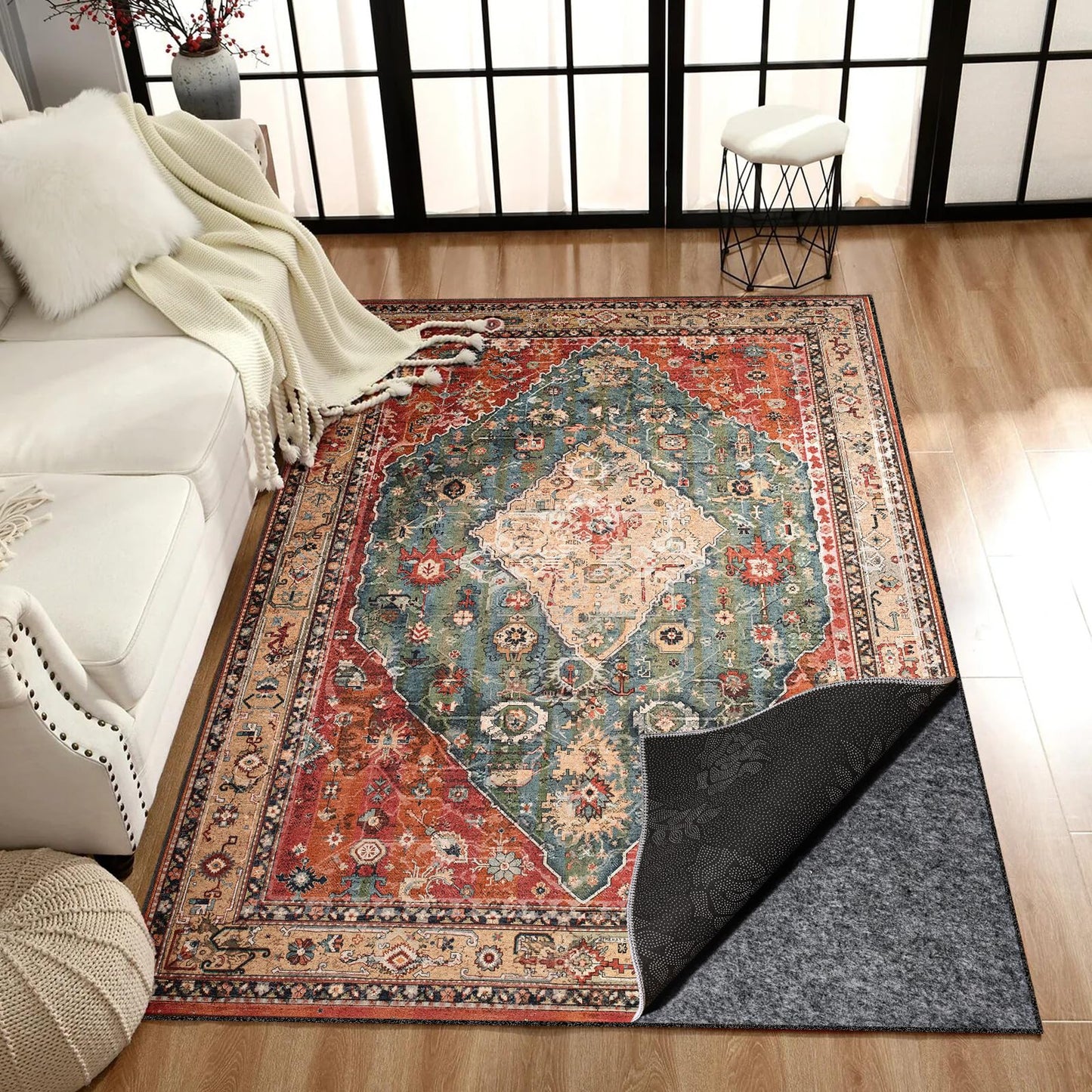 Waterproof Rug Pad, 8x10 Ft Under Area Rug Carpet Pad, Non Slip Rug Pads for All Floors and Hardwood Floors Finishes, Keep Carpets in Place Soft and Prevent Rug from Wrinkling or Buckling