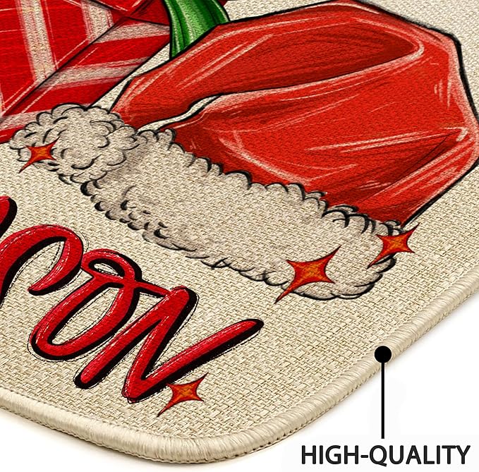 Christmas Hat Front Door Mat Indoor Outdoor Entrance 17x29, Tis The Season Xmas Winter Washable Non-Slip Rubber Red Doormat Inside Outside Entrance, Welcome Floor Mat for Home Holiday Decor AH32