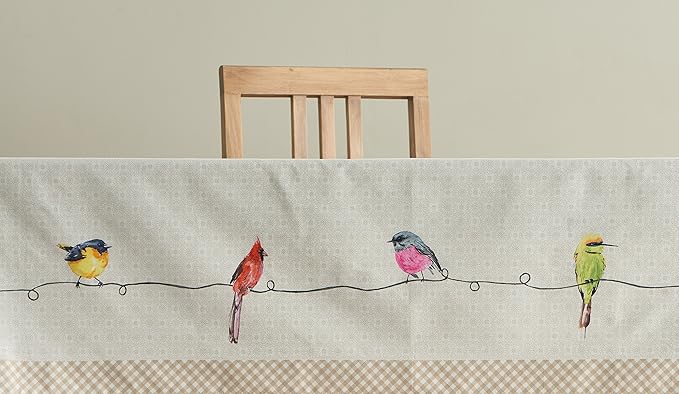 Maison d' Hermine Table Cloth Rectangle Table 100% Cotton 70 x 90 Inches Tablecloth Reusable Decorative for Dining Room, Farmhouse, Home, Party, Festive & Wedding Spring Summer - Birdies On Wire