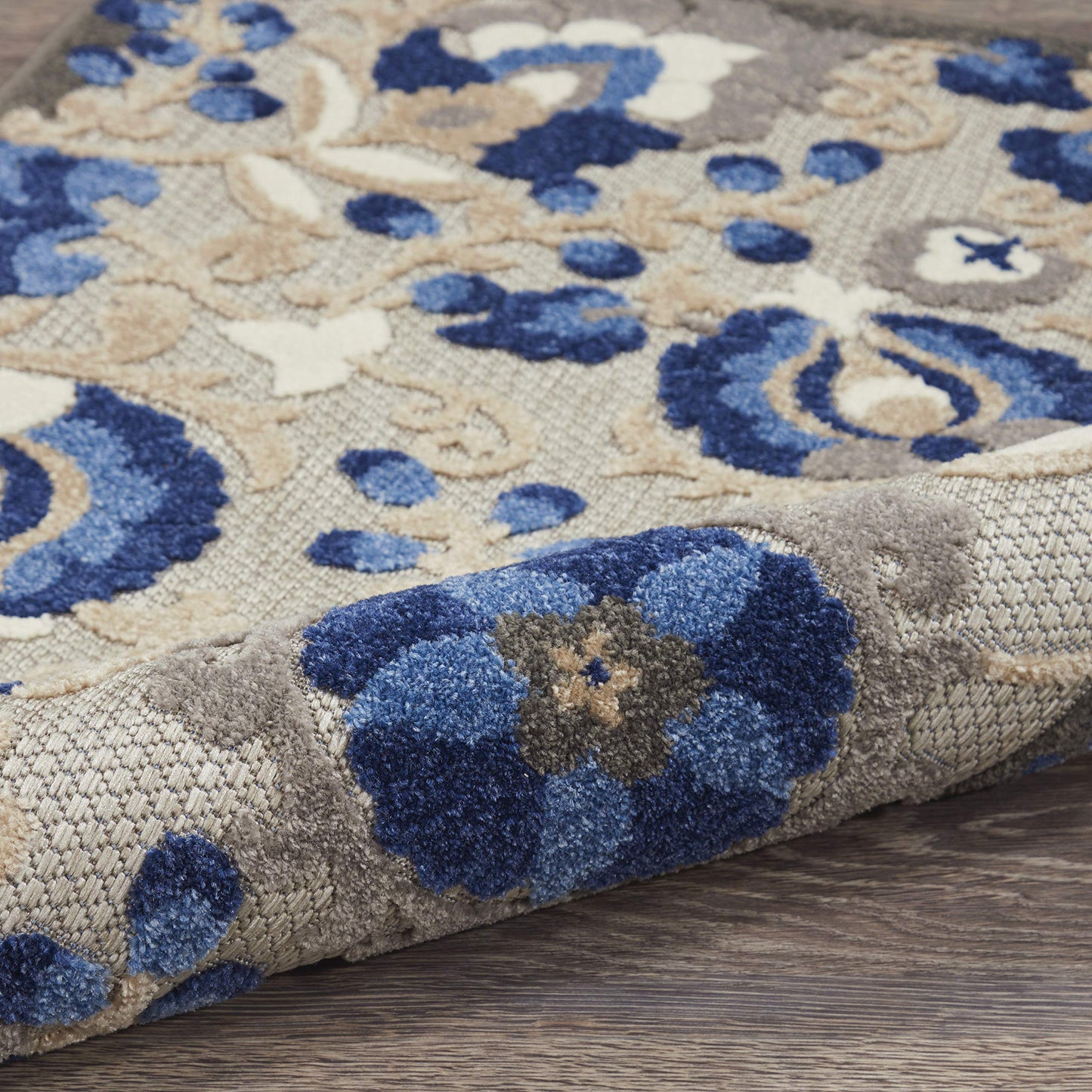 Nourison Home Aloha Natural Blue 4' x Round Area Rug - Easy Clean, Non Shedding, Bed Room, Living Room, Dining Room, Kitchen (4' x Round)
