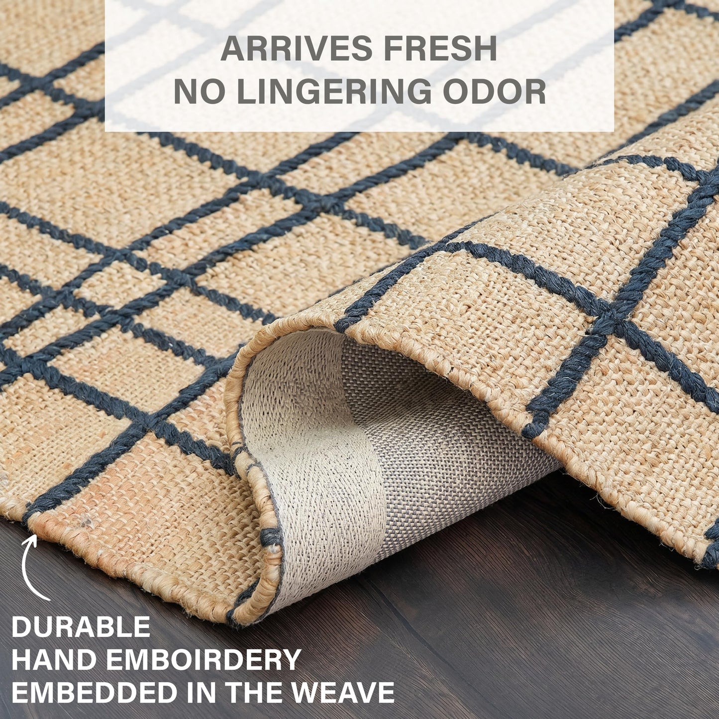 Homespice Nell Jute Plaid Runner Rug 2x6' - Cotton Backed Premium Handmade