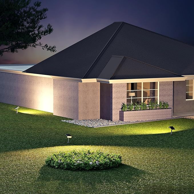 Consciot Solar Spot Lights, Outdoor 3000K Warm White, IP65 Waterproof, Landscape Lights for Yard & Tree House, 4 Pack