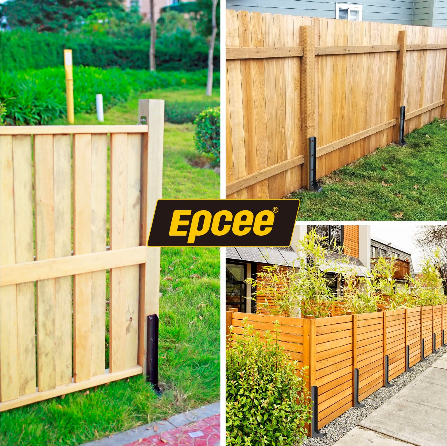 Epcee Heavy Duty Steel Fence Post Repair Stakes, Fence Post Anchor Ground Spike, for Repair Tilted/Broken Wood Fence Post (1 Pack/Black