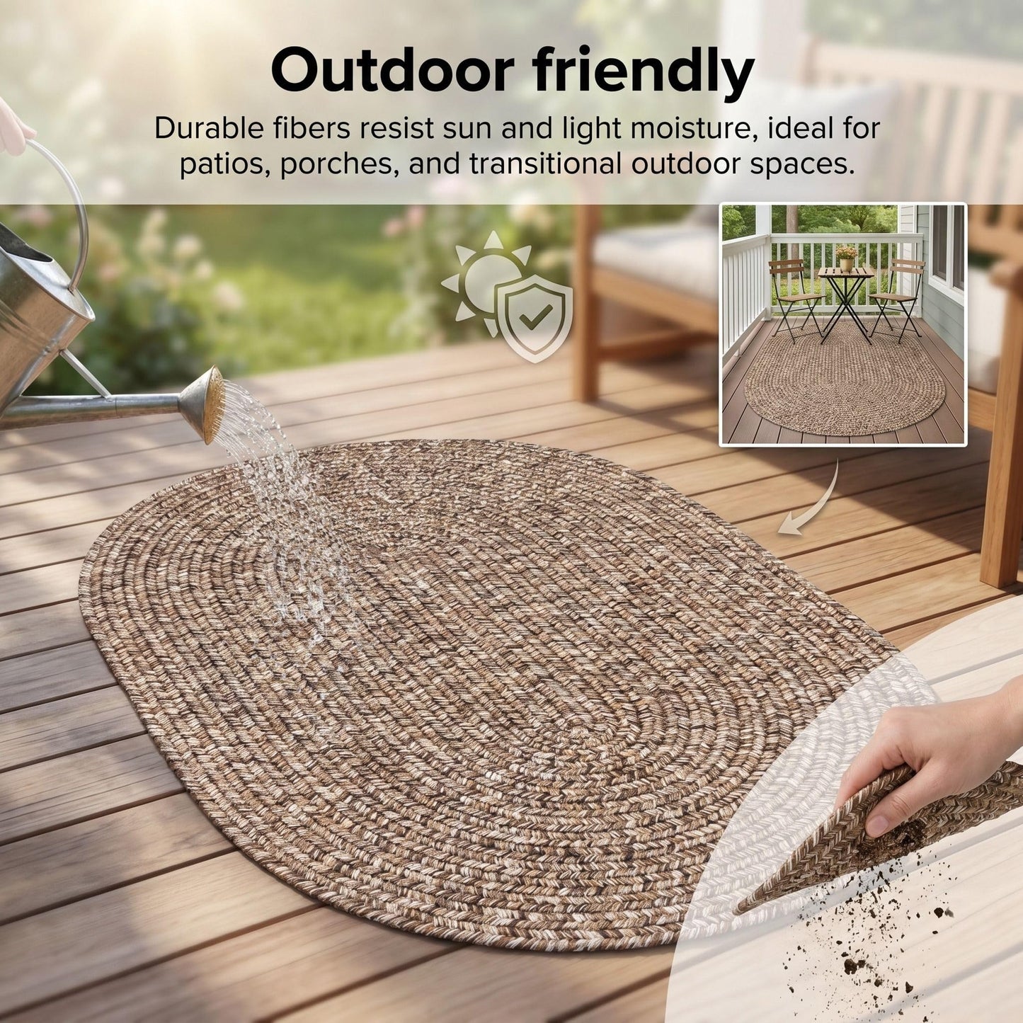 Super Area Rugs Rustic Farmhouse Living Indoor/Outdoor Reversible Braided Rug - Made in USA - Brown Mix 2' X 3' Oval