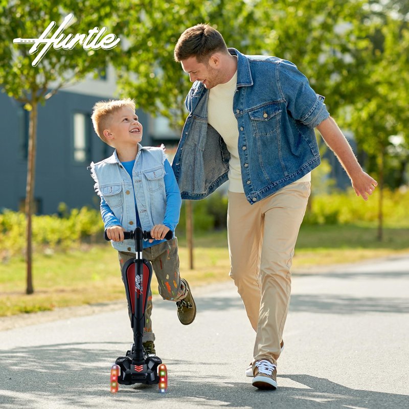 Hurtle 3 Wheeled Scooter for Kids - 2-in-1 Sit/Stand Child Toddlers Toy Kick Scooters with Flip-out Seat, Adjustable Height, Wide Deck, Flashing Wheel Lights, For Boys/Girls 1 Year Old+