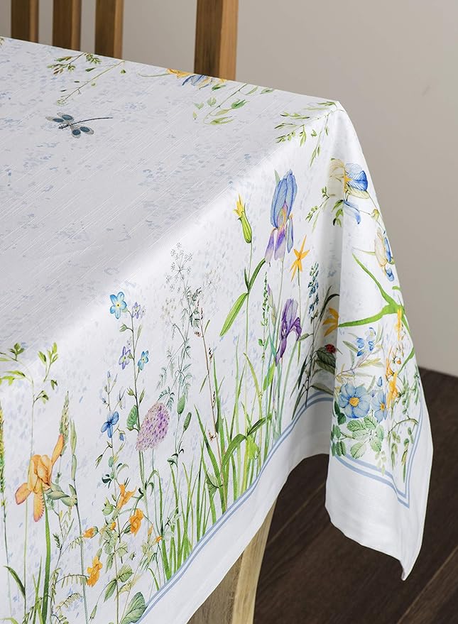 Maison d' Hermine Table Cloth Rectangle Table 100% Cotton 70 x 90 Inches Tablecloth Reusable Decorative for Dining Room, Farmhouse, Home, Party, Festive & Wedding Spring Summer - Fleurs De Mai