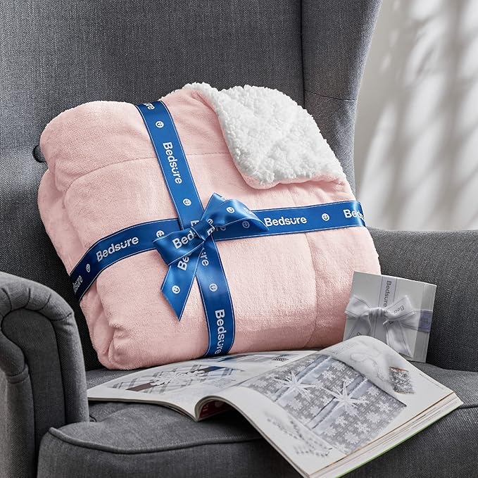 Bedsure GentleSoft Sherpa Fleece Blankets Queen Size for Bed - Thick and Warm Throw for Girls, Soft Fuzzy Plush Queen Blanket for Winter, Pink, 90x90 Inches