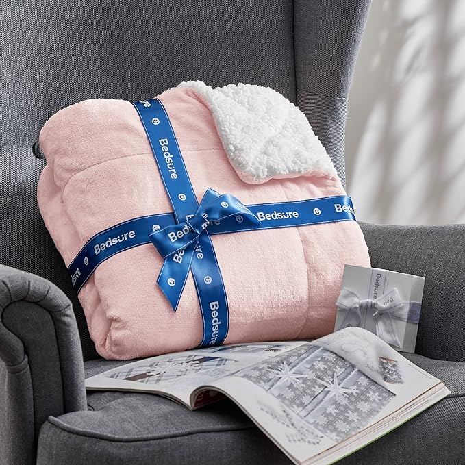 Bedsure GentleSoft Sherpa Fleece Throw Blanket for Couch - Thick and Warm Throw for Girls, Soft Fuzzy Plush Blanket for Winter, Pink, 50x60 Inches