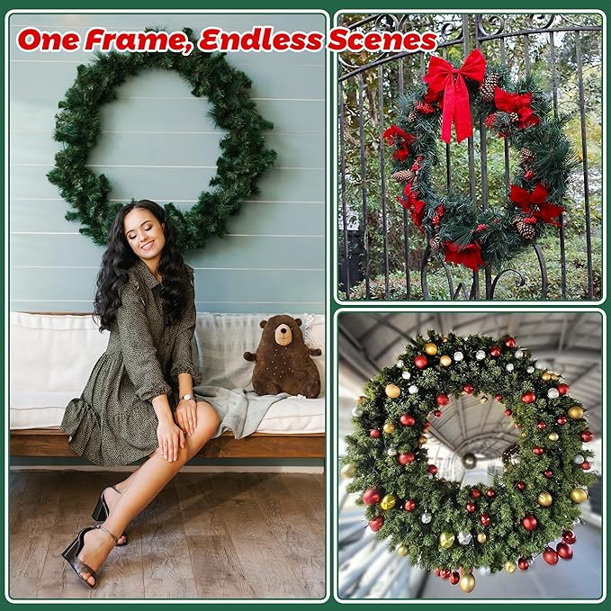 Fovths 12 Pieces Metal Christmas Wire Wreath Frame 24 Inch Green Wreath Ring with Floral Wire Form Front Door Garland Frame for Christmas Wedding Home DIY Crafts Supplies