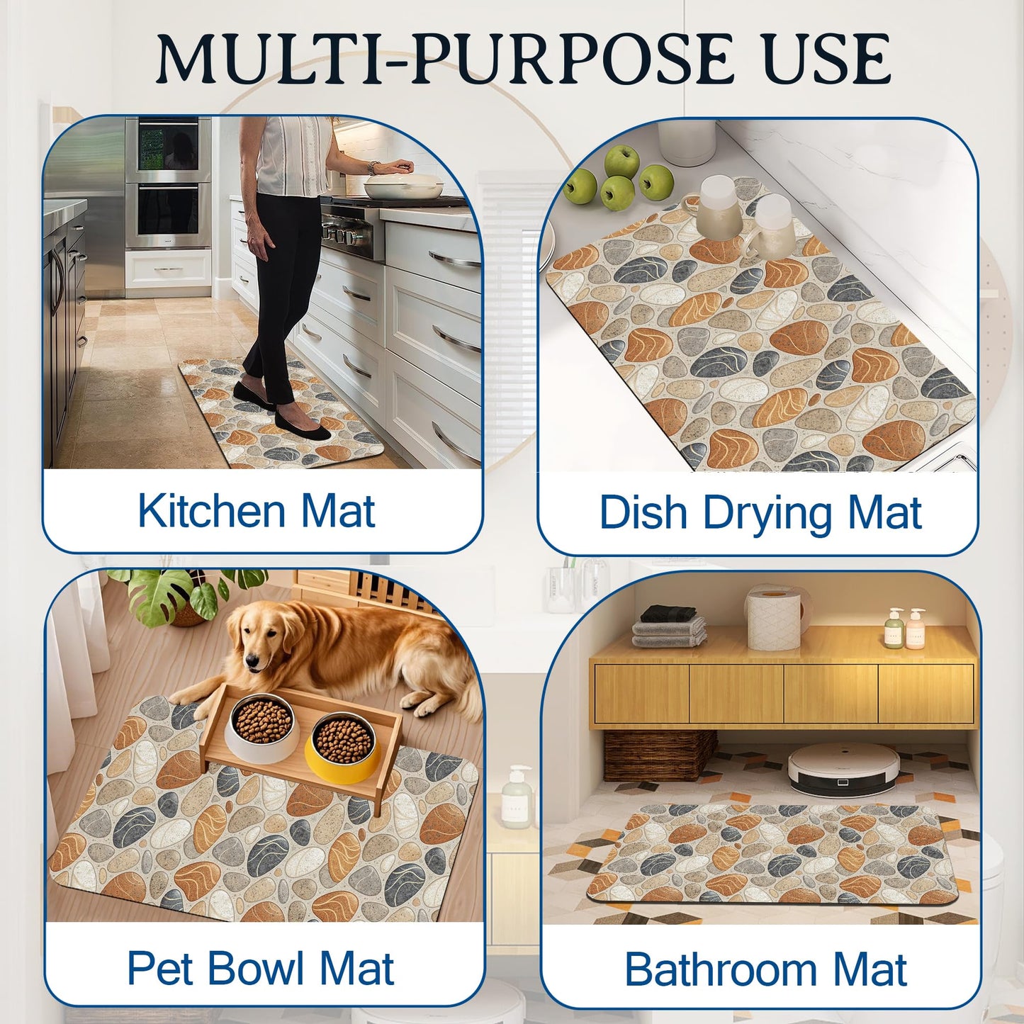 Elightvap Abstract Pebbles Stone Print Bathroom Mat Quick Drying Non Slip Bath Mats Absorbent,Bath Mat Quick Dry Bathroom Rug in Front of The Kitchen Sink, Shower Room, Bathtub,17 * 29.5 Inches