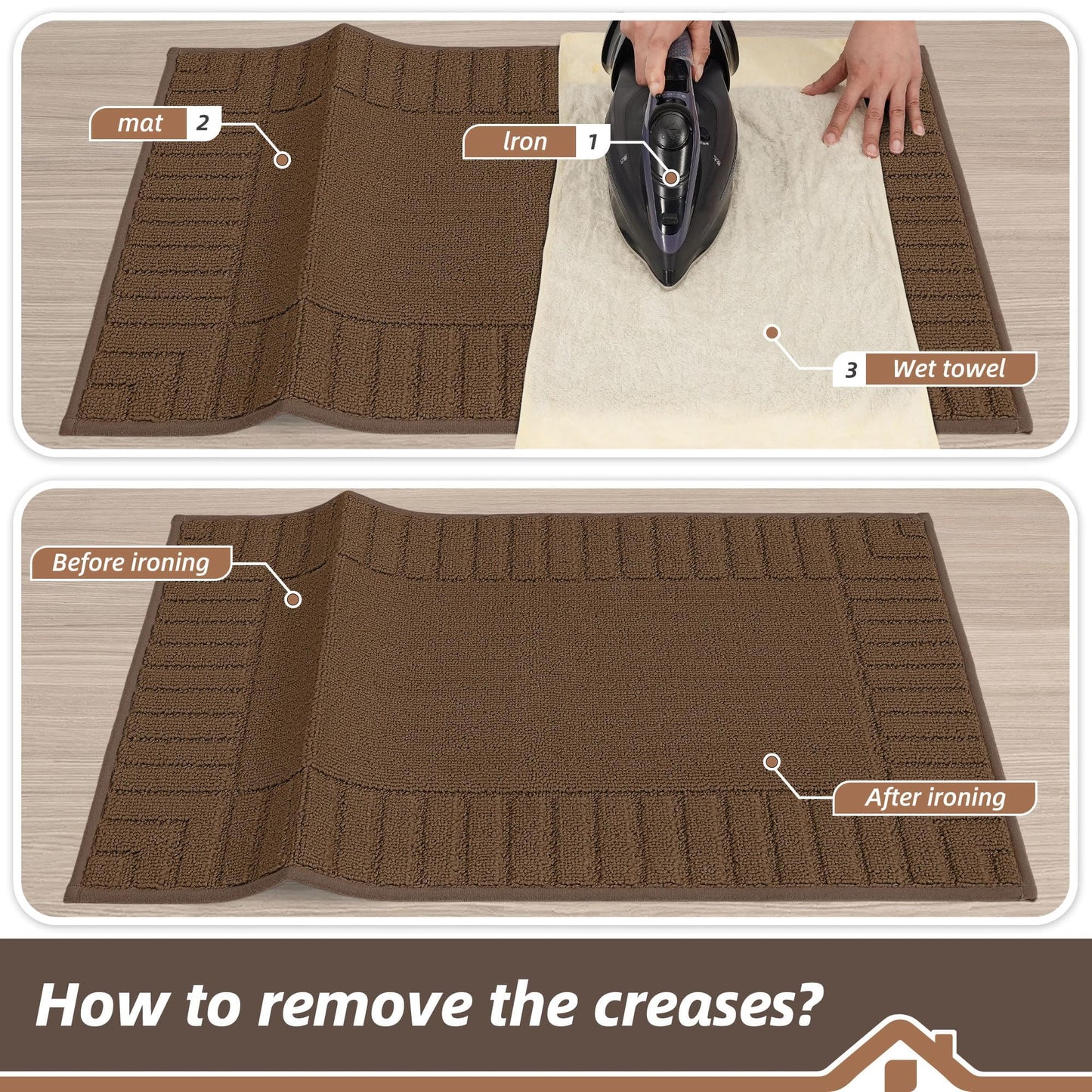 BEQHAUSE-Kitchen-Rugs-Anti-Slip-Kitchen-Mats-for-Floor Absorbent Kitchen Mat Set of 2 Washable Kitchen Runner Rug with TPR Non Skid Backing,Brown 24x35inch/24x60inch