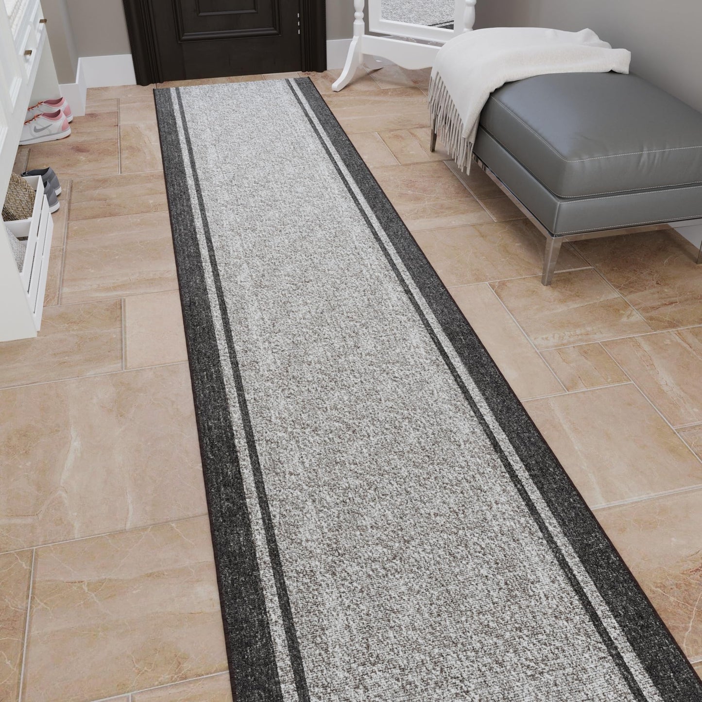 Ottomanson Aisle Runner Rug 2'7" x 28' – Soft Non-Slip Rug, Low Pile Carpet for Hallways, Events, Churches & Extra-Long Indoor Spaces, Border Brown