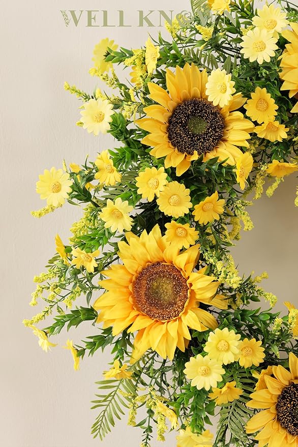 Well Known 21 Inch Sunflower Wreath for Front Door - Yellow Fall and Summer Decor - Handmade Silk Floral Arrangement for Home, Party, Festival, Wedding