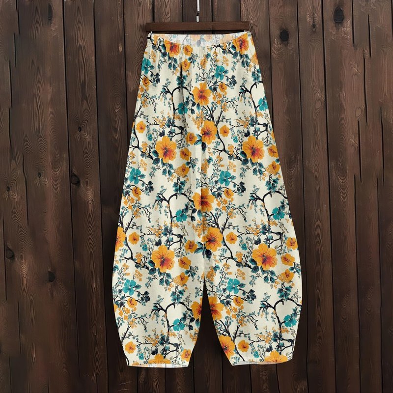 Zaswen Womens Casual Wide Leg Elastic Waist Pants Boho Floral Print Yoga Pants Lightweight Active Beach Trousers with Pockets Style16 4XL
