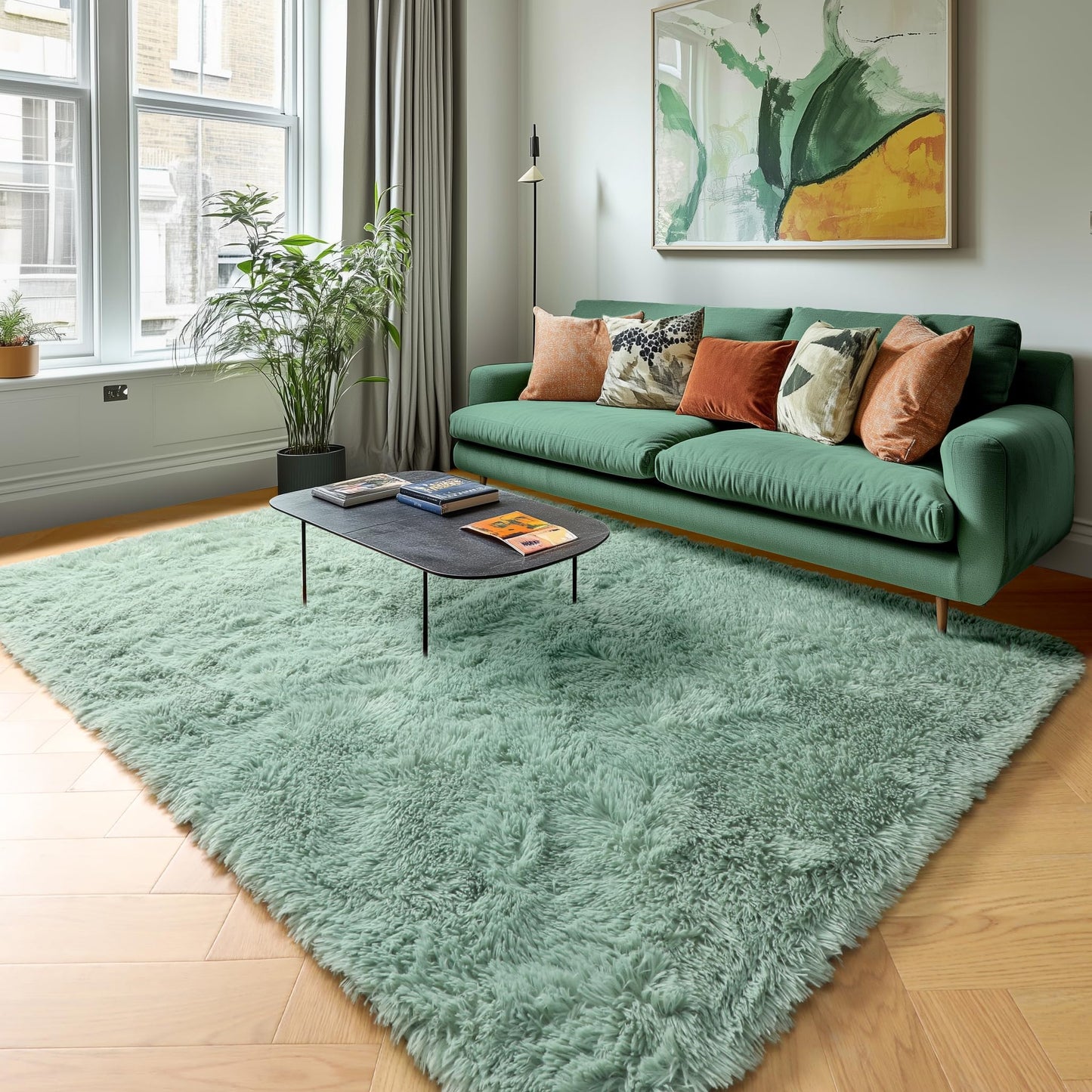 PAGISOFE Sage Green Rugs for Bedroom, 4x6 Ft Rectangle Fluffy Rug Plush Fuzzy Carpet for Kids Room, Green Rug Home Decor Aesthetic,Non-Slip Indoor Rugs for Nursery Room Decor Girls Boys