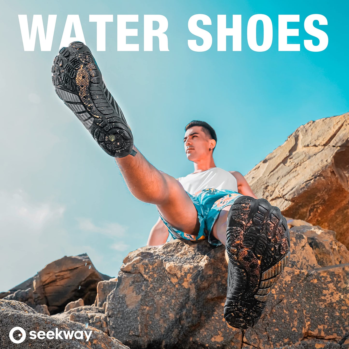 SEEKWAY Water Shoes Sports Quick-Dry Barefoot Aqua Beach Pool Lake Swim Boating Hiking Surfing Men Women 406-Black SP001
