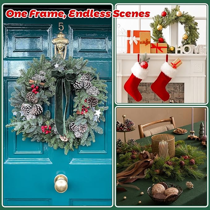 Fovths12 Pack Christmas Wire Wreath Ring 14 Inches Metal Wire Wreath Frame with Floral Wires Green DIY Floral Crafts for Xmas Halloween New Year Holiday Valentines Day Decor