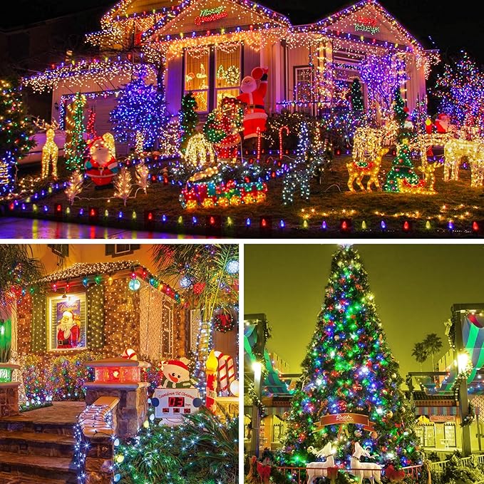 C9 Christmas Lights Outdoor Multicolor, 100FT 100LED string Lights Waterproof Shatterproof, Extendable C9 Xmas Lights, Indoor Outdoor Christmas String Light for House Roof Patio Garden Tree Party