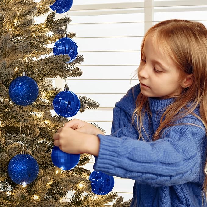 JOIEDOMI 24 Pcs Blue Christmas Balls Ornaments Set, 2.36" Shatterproof Xmas Tree Ornaments, Christmas Hanging Ornaments Decorations for Tree Wreath Garland Holiday Wedding Indoor Party Decor