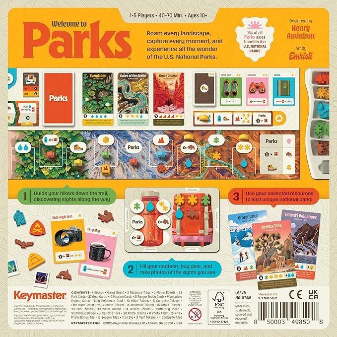 Keymaster Games Parks Base Camp | Beautiful Strategy Game for Families Adults or Solo | Best Board Game for Nature Outdoors and Hiking | The US National Parks Game | Ages 10+ | 1-5 Players