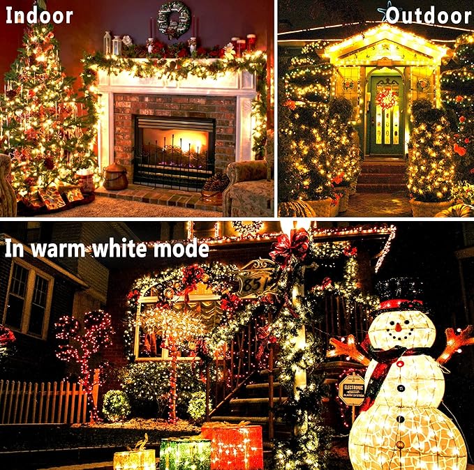 KNONEW Christmas Lights Outdoor 300 LED 99FT Clear Wire Color Changing String Lights with 11 Modes & Timer Dimmable Fairy Light for Xmas Tree Roof Yard Wedding Decorations(Warm White to Multicolor)