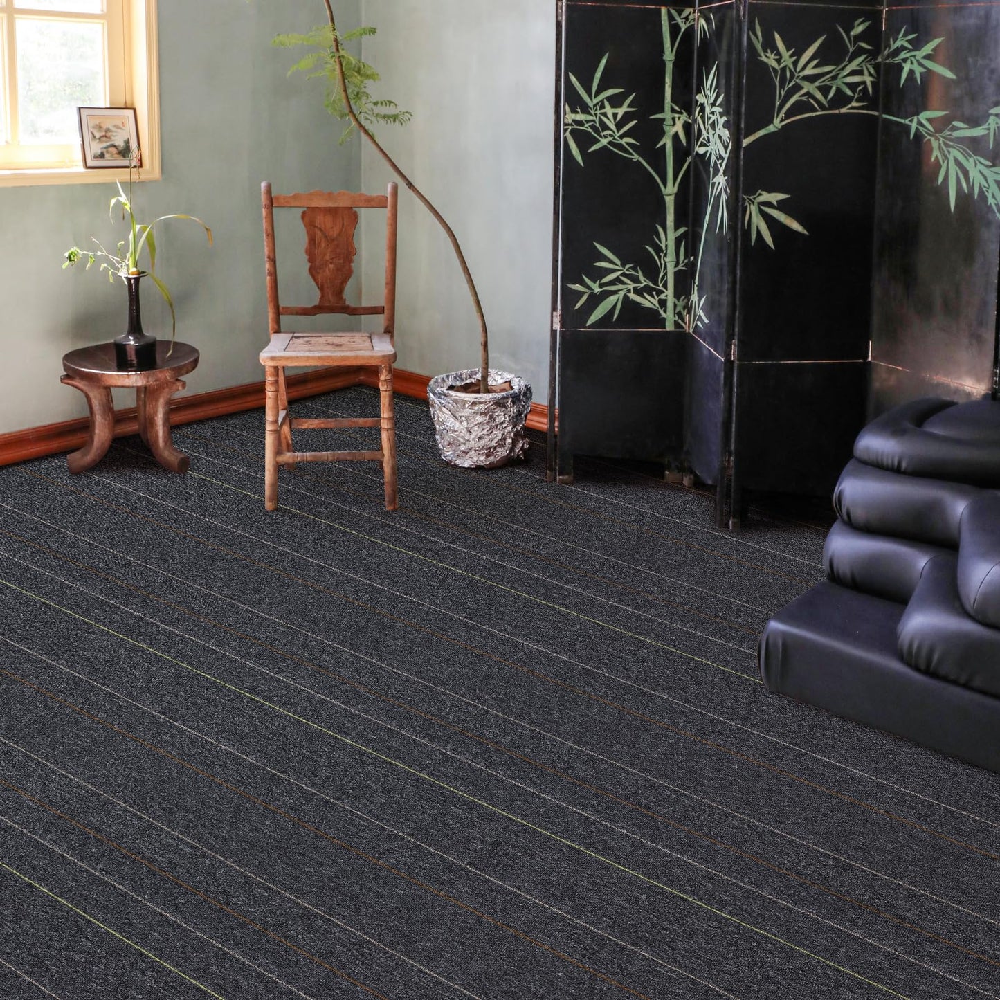 40 Tiles 20"x20" Carpet Tiles (107 sqft/Carton) - Non-Slip, Non-Adhesive, Padded Square Flooring for Home & Office - Easy DIY Installation, Seamless Look, Indoor & Outdoor Use