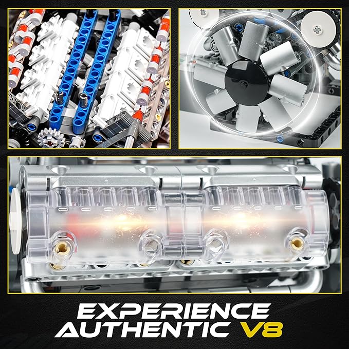 V8 Engine Model Kit for Teens & Adults - Build Your Own Mini V8 Engine Kit with Visible Combustion Engine That Works Functional DIY Engineering STEM Kit w/ 535 Pieces for Ages 14+