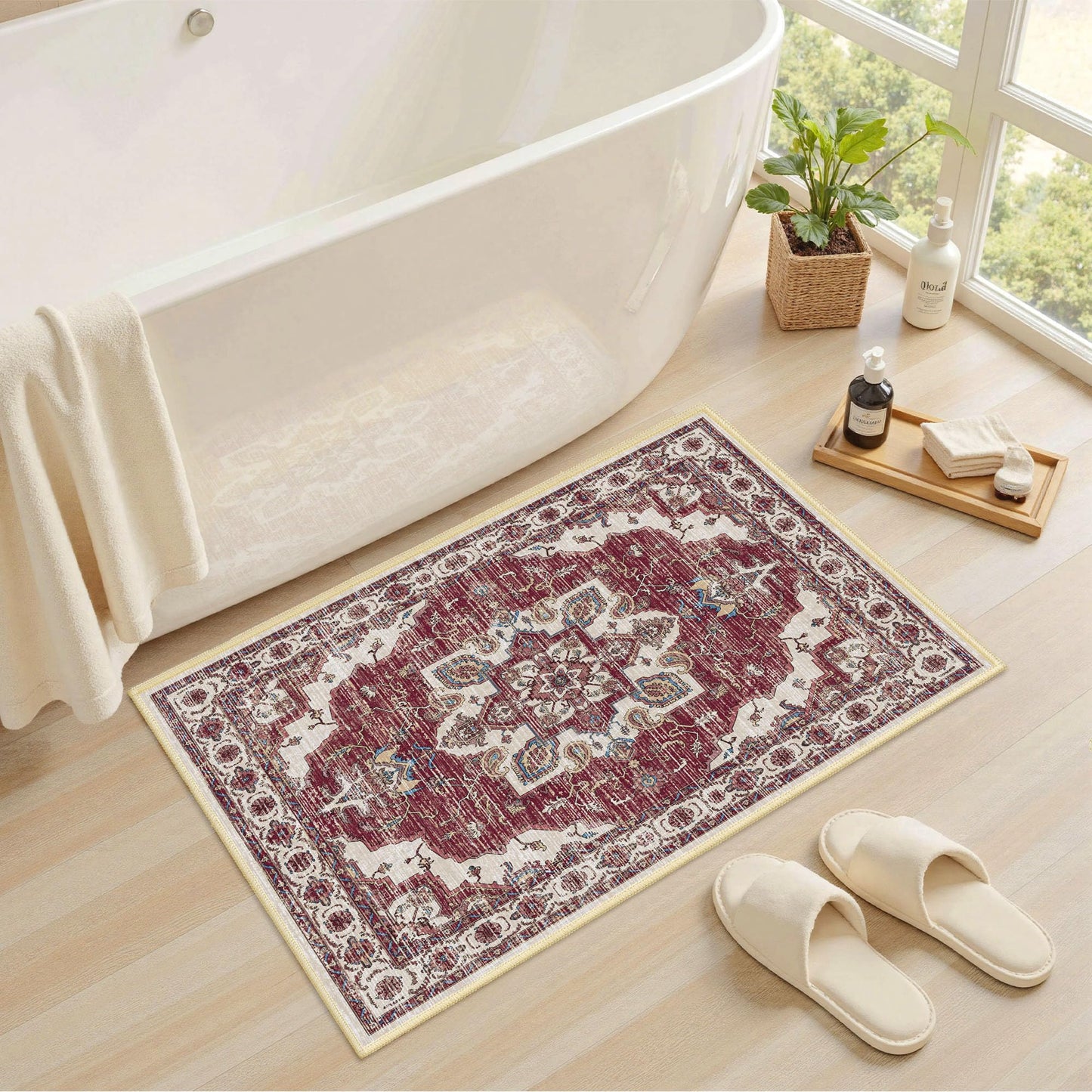 Tritard Non Slip Kitchen Rugs Sets of 3 Washable Kitchen Rug Boho Kitchen Mats for Floor Soft Kitchen Runner Rug Non Skid Kitchen Floor Carpet for Entryway Hallway Laundry Room, Brick Red
